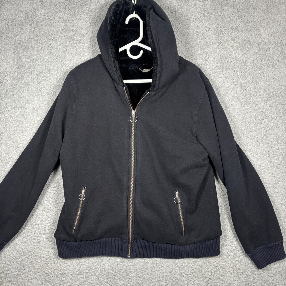 Old Navy Womens XXL Black Faux Fur Lined Full Zip Hoodie Jacket O-Ring Zip